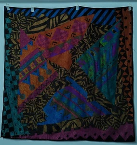 Vintage Louis Feraud Paris wool jacquard Silk Blend scarf w Multicolor Abstract - Picture 1 of 15