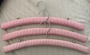 Lot 3 Vintage VICTORIA'S SECRET Hangers Striped Padded Pink White Strap Pins - Picture 1 of 5