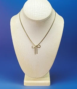 Avon signierte Fliege Knoten goldfarbene Fischgrät Kette 15" Halskette Vintage - Bild 1 von 10