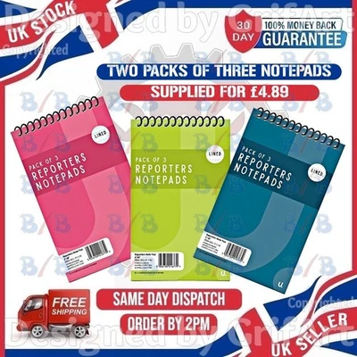 PACK OF 6 REPORTERS NOTE PAD SPIRAL SHORTHAND NOTEBOOK NOTEPAD PAPER RULED LINED - Image 1 of 4