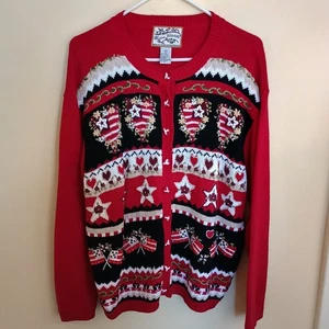 Heirloom Collectibles Damen Pullover Strickjacke Herzen Flaggen Strick Xl - Bild 1 von 7
