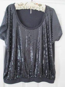 LADIES BLACK SPARKLY SEQUIN STRETCH TOP SIZE UK 20 PARTY CRUISE - UNWORN - Picture 1 of 4