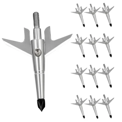 Paquete de 12 100 puntas anchas de tiro con arco de grano punta de flecha de caza diseño de clip de resorte de 2 hojas Foto 1 de 4