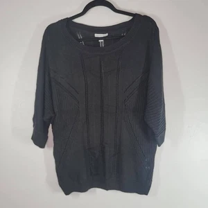 New York & Company Womens Open Knit Dolman Sleeve Pullover Sweater Black Size XL - Picture 1 of 5