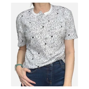 Androgynous Fox Non Binary Graphic Printed Tee Button Neck Black White Medium - Picture 1 of 6