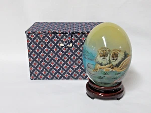 DE COLECCIÓN REVERSO ASIÁTICO ORIENTAL PINTADO A MANO VIDRIO HUEVO Y SOPORTE EN CAJA ORIGINAL - Imagen 1 de 11