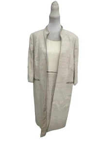 Viyella Jacques Vert Group Beige Cotton Silk Top Dress + Long Coat Fit 16-18 VGC - Picture 1 of 8