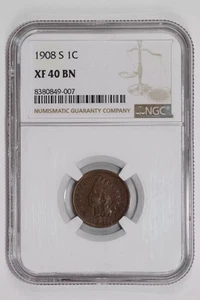 1908-S INDIAN HEAD CENT NGC XF40 - Picture 1 of 2