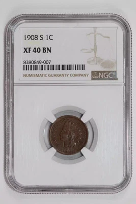 1908-S INDIAN HEAD CENT NGC XF40 - Image 1 of 2