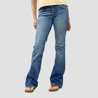 Pantalones de mezclilla acampanados Blue Cult Y2K tiro bajo elásticos lavado medio talla 29 Foto 1 de 4