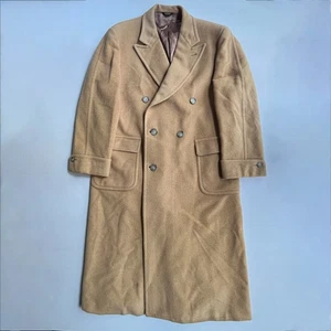 Vtg Polo University Club Trench Coat Camel Hair Wool Overcoat Men 42L Peak Lapel - Picture 1 of 17