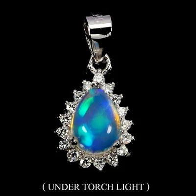 925 Sterling Silver Pendant Pear Fire Opal 7x5mm Natural Gemstone Jewelry - Image 1 of 4