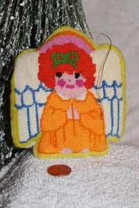 VINTAGE NEEDLEPOINT Angel ORNAMENT HANDMADE 6" - Picture 1 of 2