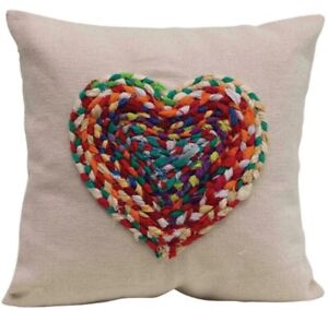Creative Co-op DF2483 Square Cotton 20" Pillow with Chindi Fabric Heart Applique