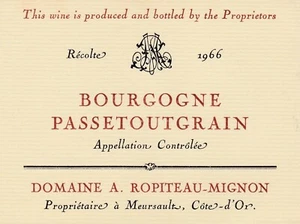 Bourgogne Passetoutgrain A. Ropiteau-Mignon Estate Vintage Wine Bottle Label - Picture 1 of 2