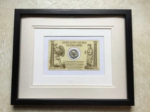 RARE FRAMED WOOD MATTED SILVER ROMAN EMPEROR CARACALLA 211-217 COIN BLACK CAESAR - Picture 1 of 12