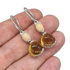 Ethiopian Opal & Citrine Earrings, Sterling Silver, Oval & Pear Shaped - Bild 1 von 10