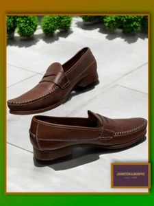 Johnston Murphy Men's 10.5 Sheepskin Leather Brown Slip On Penny Loafers - Picture 1 of 12