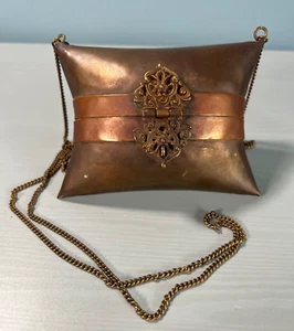 Brass Pillow Purse 1930s Two Tone with Chain Art Deco Collectable - Picture 1 of 13