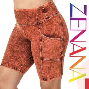 1X 2X 3X PLUS ZENANA BRICK Mineral Wash Pockets BIKER/BIKE SHORTS BHCS - Picture 1 of 2