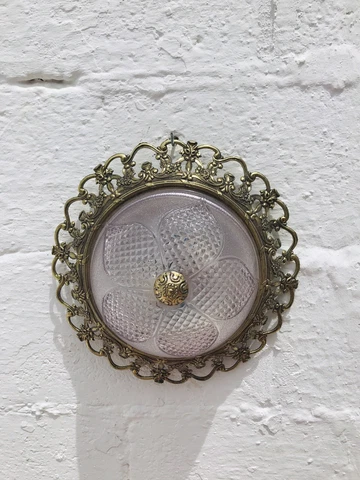 12" Vintage Brass & Glass Flush Mount Ceiling Light Fixture 2 Lights Cover