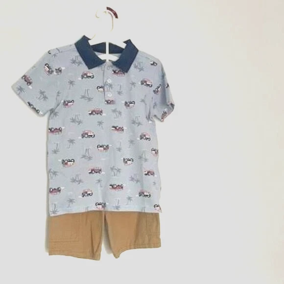 Kids Headquarters Boys' 2-Piece Polo & Shorts Set – Size 6 – White/Heather Dust - Image 1 of 4