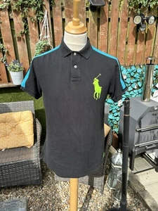 Ralph Lauren Custom Fit Black Big Pony Polo Top Shirt Medium M Collared Cotton - Picture 1 of 5