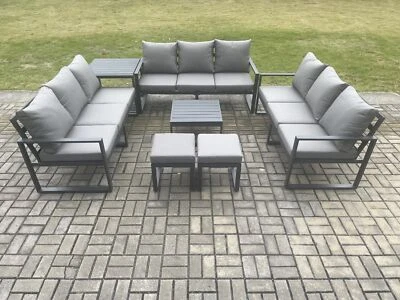 Fimous Aluminum Dark Grey 11 Seat Lounge Sofa Garden Furniture Set Outdoor Patio