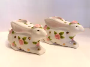 Patience Brewster Pair Of Really Rosy Rabbit Candle Holders, New, Boxed - Picture 1 of 8