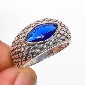 Blue Sapphire (Simulated) 925 Sterling Silver Bali Ring s.8 R7642-30 - Picture 1 of 1