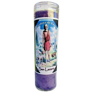 San Lazaro Veladora Preparada Morada / St Lazarus Fixed Candle Purple - Picture 1 of 11