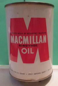 MACMILLAN MOTOR OIL Old METAL Tin ONE QUART Can EMPTY USA VTG ANTIQUE SAE 10 - Picture 1 of 9