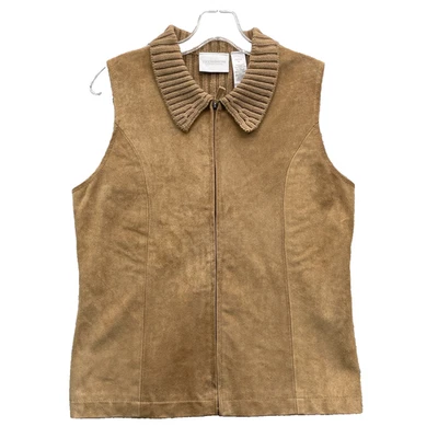 Chaleco Liz Claiborne Lizsport para mujer pequeño medio bronceado gamuza lana merino cremallera completa Foto 1 de 4