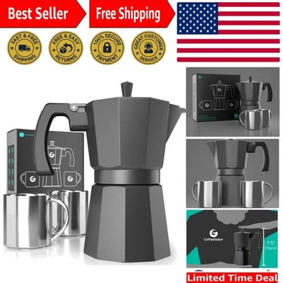 Elegante cafetera espresso con estufa de 6 tazas hecha a mano en aluminio gris mate - portátil Foto 1 de 4