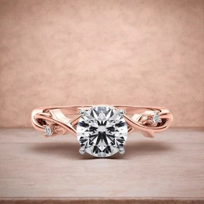 Engagement Ring IGI GIA Lab Created Diamond Round Cut 1.06 Ct 14K Rose Gold Band - Image 1 of 4