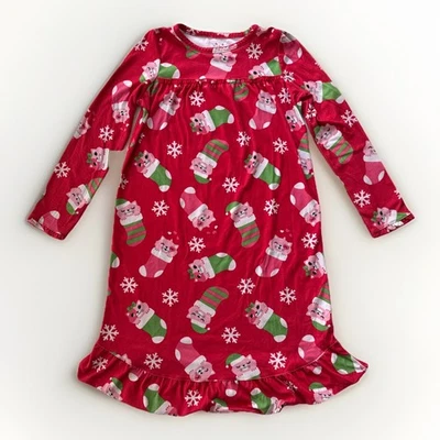 Camisón de Navidad Franela Roja Gatitos Medias Vacaciones Kawaii Niñas Talla 6 Foto 1 de 4
