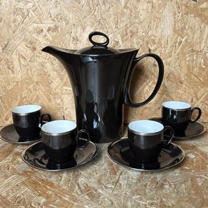 Juego de café vintage negro y plateado de China - olla alta, 4 tazas y platillo Demitasse - Imagen 1 de 12