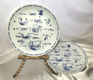 Ensalada Tono Grobou Receta Instrucciones Platos de Cena 9.5" Caprichoso Dibujado a Mano - Imagen 1 de 3