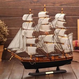 Wooden Sailboat Model Decor Miniature Sailing Boat Ship Home White - Picture 1 of 7