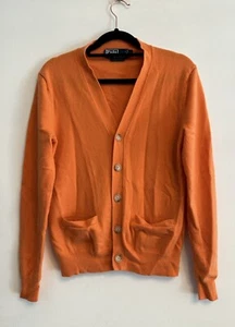 Polo Ralph Lauren V Neck Cardigan Sweater Women's Size S Orange 100% Cashmere - Picture 1 of 17