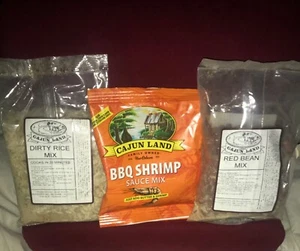 3~Cajun Land Seasoned Red Beans Mix & Dirty Rice Mix & Cajun Land BBQ Shrimp Mix - Picture 1 of 2