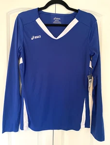 Asics Size S Women’s Long Sleeve Royal Blue White Centerline Jersey Active Top - Picture 1 of 9