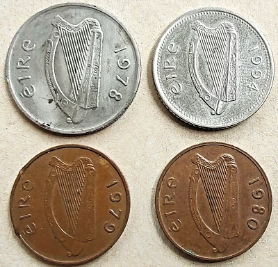 Ireland 1978-1994, 1 Penny (X2) 5 & 10 Pence Coins KM# 20-22-29 *Free Shipping* - Image 1 of 4