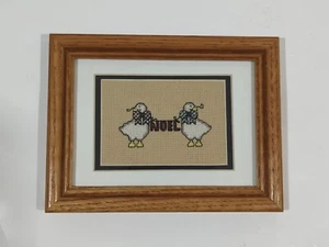 Finished Framed Cross Stitch 5x7 Easel Inset Needlepoint Wood Glass Noel Goose - Picture 1 of 5
