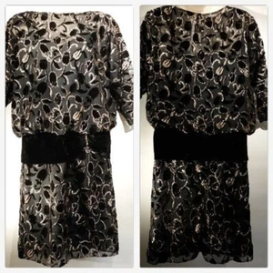 80s Lillie Rubin Glam Black Gold Drop Waist Rhinestone Embellished Evening - Picture 1 of 8