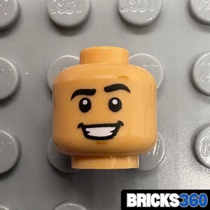 Lego New Light Nougat Minifig Head Big Smile Black Raised Eyebrows Scar Big Eyes - Picture 1 of 3