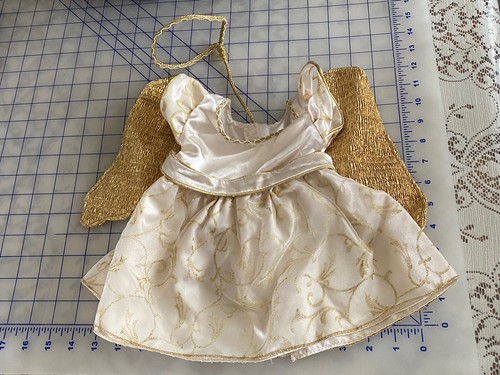 OFF WHITE Costruisci un orso bianco sporco vestito angelo di Natale con ali dorate e scarpe vestiti orsacchiotto