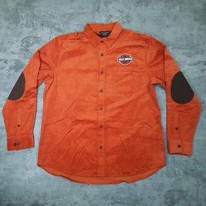 HARLEY-DAVIDSON Corduroy Long Sleeve Woven Shirt Mens XL Orange Elbow Patch - Picture 1 of 8