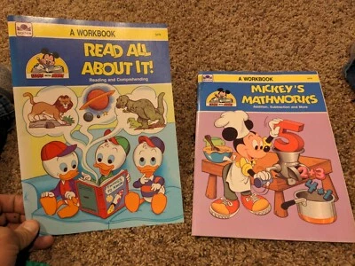 2 Learn w/Mickey Workbook Mickey's Mathworks & Read All About It 1988 Golden VTG - Image 1 of 4