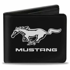 Buckle Down Ford Mustang Black White Logo Centered Vegan Leather Wallet - Picture 1 of 3